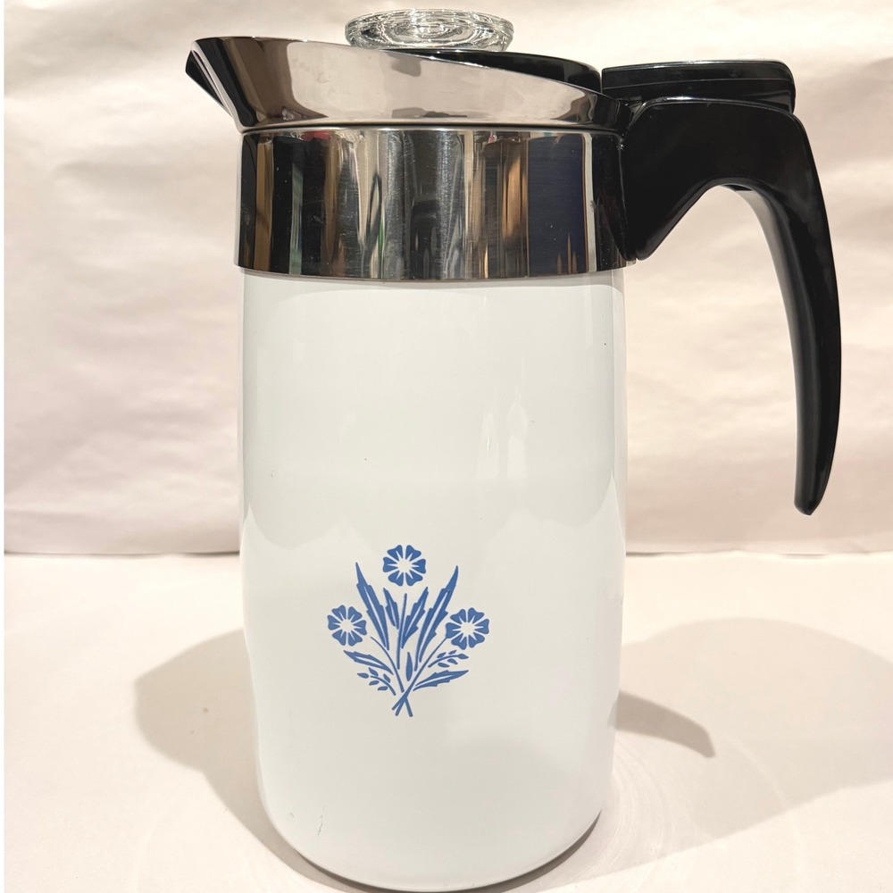 Corning Ware Blue Cornflower 10 Cup Electric Percolator Stovetop Coffee Pot